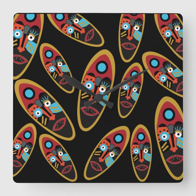 abstrakt moderna masker mönster fyrkantig klocka (Framsida)