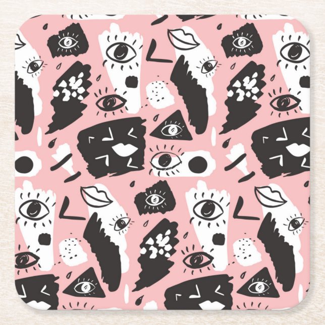Abstrakt modernt öga- & läpparmönster underlägg papper kvadrat (Framsidan)