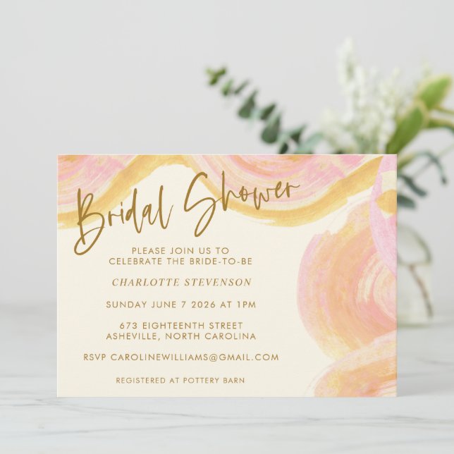 Abstrakt Möhippa för vattenfärgsfärg Swirl-Rosa Inbjudningar (Stående Fram)