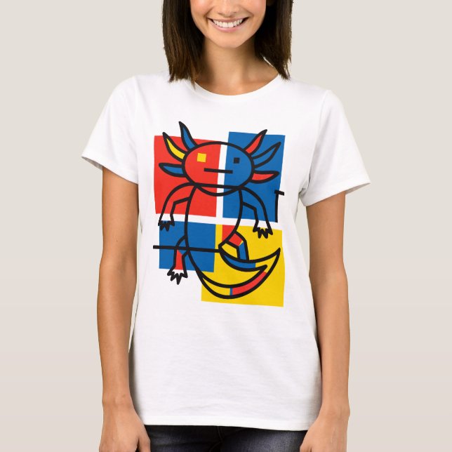 Abstrakt Mondrian Axolotl minimalistisk neoteni re T Shirt (Framsida)