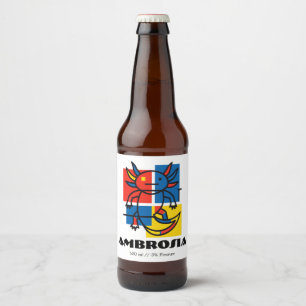 Abstrakt Mondrian Axolotl minimalistisk neoteny re Ölflaska Etikett