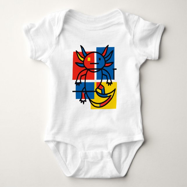 Abstrakt Mondrian Axolotl minimalistisk neoteny re T Shirt (Framsida)