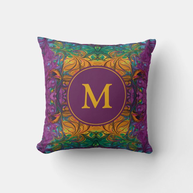 Abstrakt MONOGRAM Gul Grön Lila Kudde (Framsida)