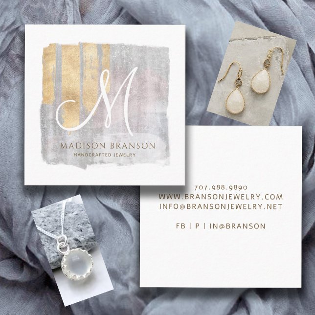 Abstrakt Monogram Guld Rosa Blue Jewelry Designer Fyrkantigt Visitkort (Skapare uppladdad)