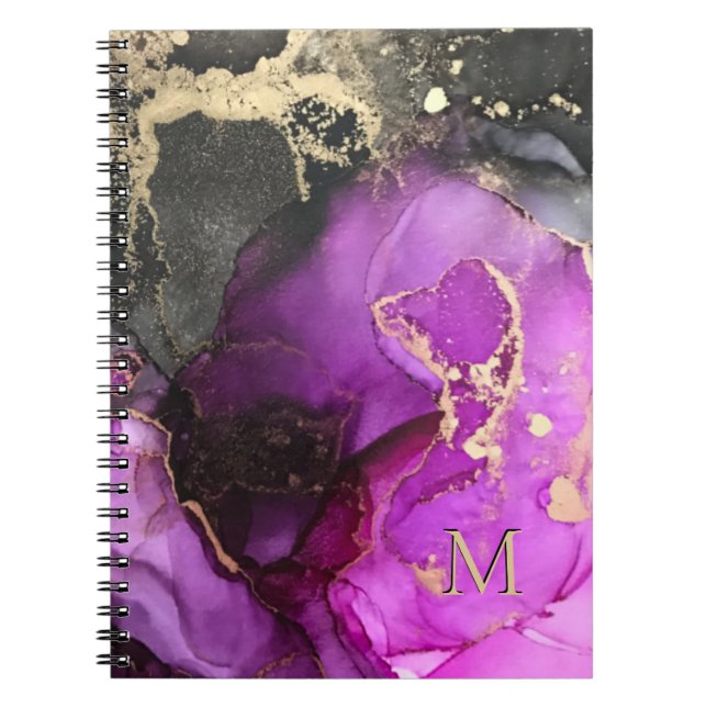 Abstrakt Monogram Lila Black Guld Alcohol Bläck Anteckningsbok (Framsidan)