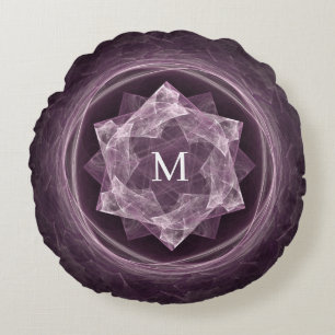 Abstrakt Monogram Mörk Lila Star Fractal Rund Kudde