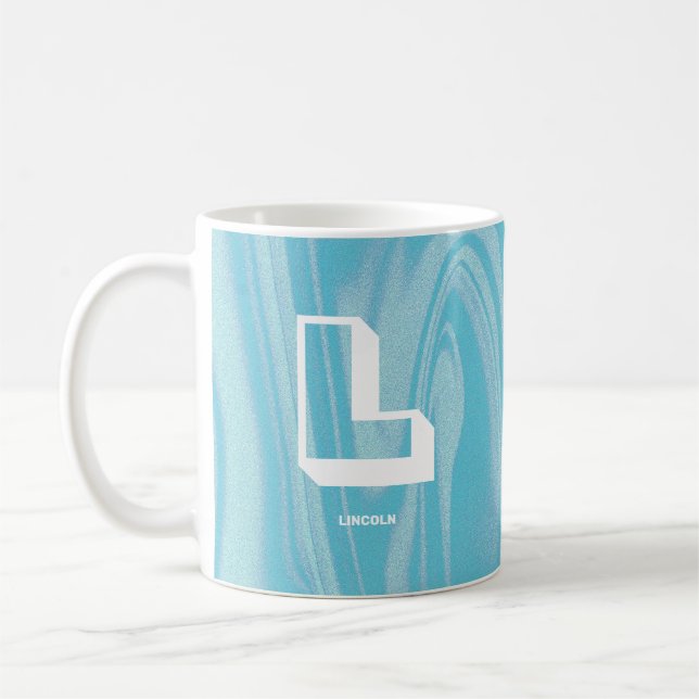 Abstrakt Monogram Namn Marble Blue Kaffemugg (Vänster)