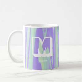Abstrakt Monogram Namn Marble Lila Grönt Kaffemugg