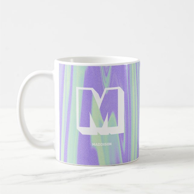 Abstrakt Monogram Namn Marble Lila Grönt Kaffemugg (Vänster)