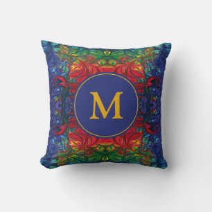 Abstrakt MONOGRAM Rött Blått Grönt Kudde