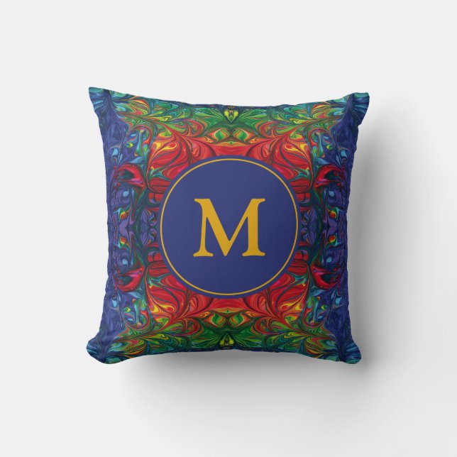 Abstrakt MONOGRAM Rött Blått Grönt Kudde (Framsida)