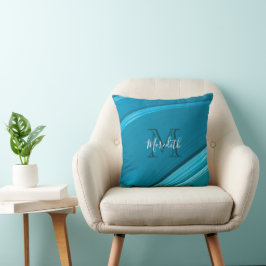 Abstrakt Monogram Teal Blue Swirl Kudde