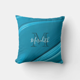 Abstrakt Monogram Teal Blue Swirl Kudde