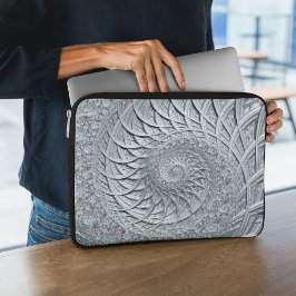 Abstrakt Monokrome Light Grått Spiral Fractal Laptop Fodral