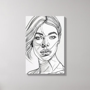 Abstrakt Monokrome Line Art Porträtt Canvastryck