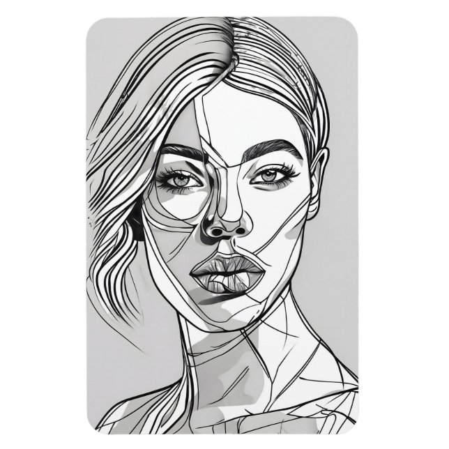 Abstrakt Monokrome Line Art Porträtt Magnet (Vertikal)