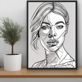 Abstrakt Monokrome Line Art Porträtt Poster