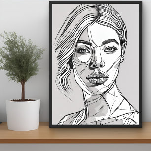 Abstrakt Monokrome Line Art Porträtt Poster