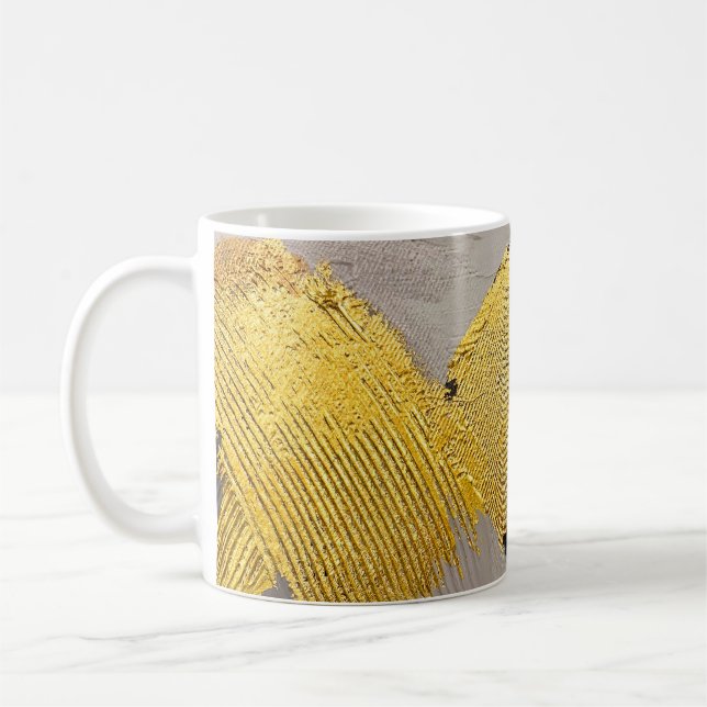 Abstrakt monokromt färg med guld-penseldrag kaffemugg (Vänster)