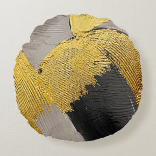 Abstrakt monokromt färg med guld-penseldrag rund kudde