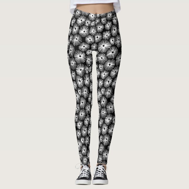 Abstrakt Mönster 101115 - Svartvit Leggings (Framsida)