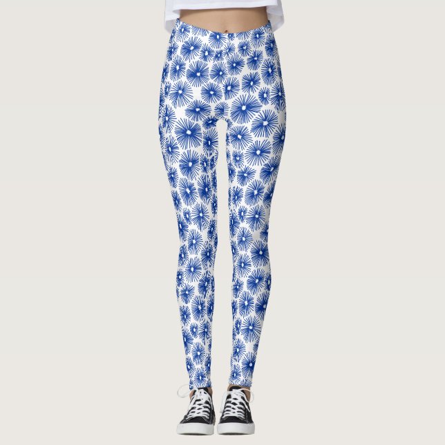 Abstrakt Mönster 101115 - Vit marinblått Leggings (Framsida)
