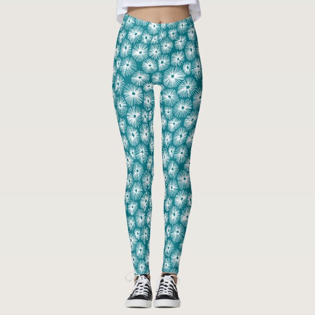 Abstrakt Mönster 101115 - Vit på DK-turkos Leggings (Framsida)