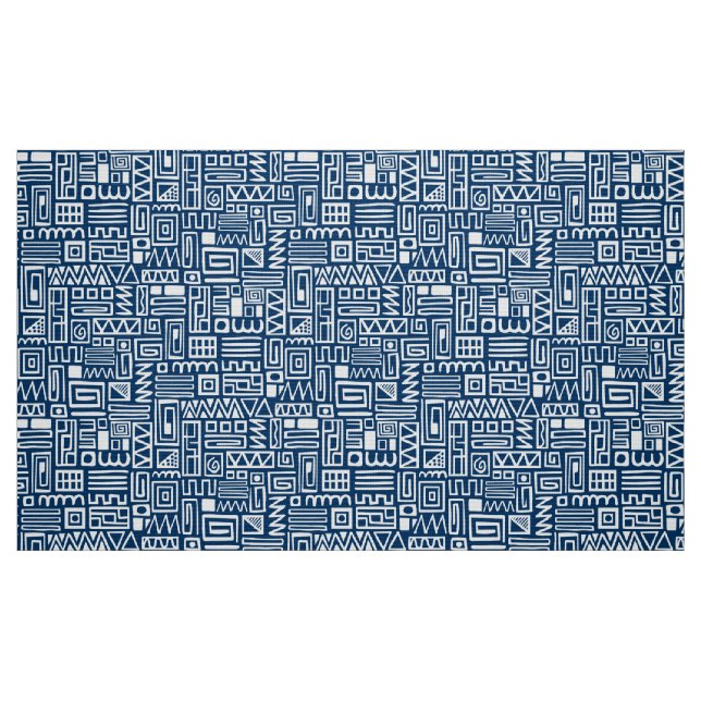 Abstrakt Mönster 110122 - vit på indigoblått Tyg (Fat Quarter)
