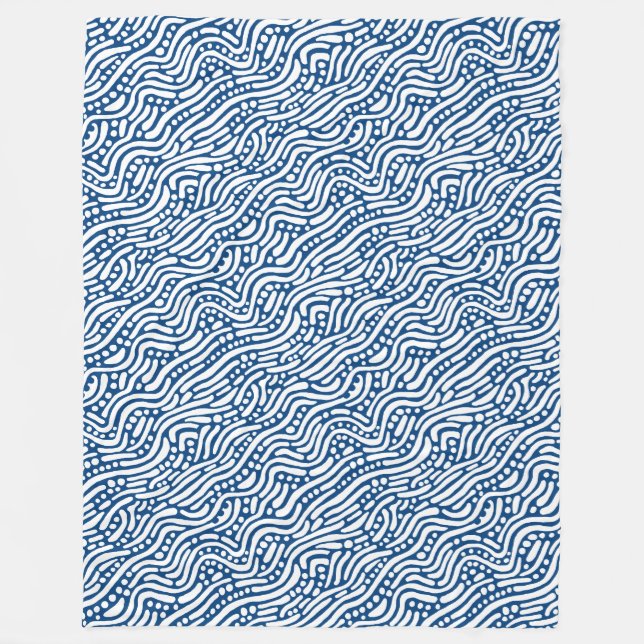 Abstrakt Mönster 110523 - vit på Shibori Blue Fleecefilt (Framsidan)