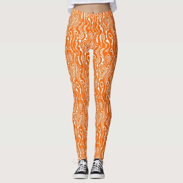 Abstrakt Mönster 130621 - Orange och vitt Leggings (Framsida)