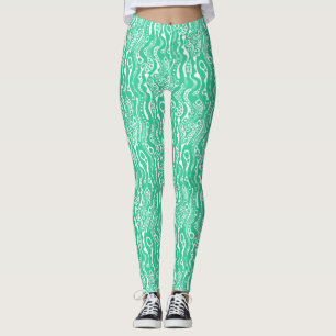 Abstrakt Mönster 130621 - Vit-Grönten Leggings