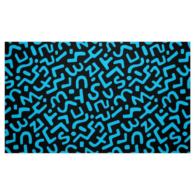Abstrakt Mönster 170822 - Himlar blå på svart Tyg (Fat Quarter)