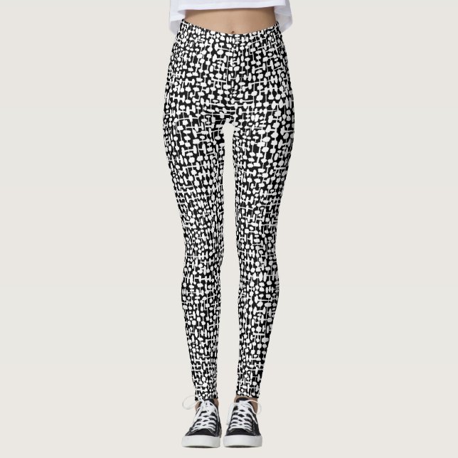 Abstrakt mönster 190621 Vit på svart Leggings (Framsida)