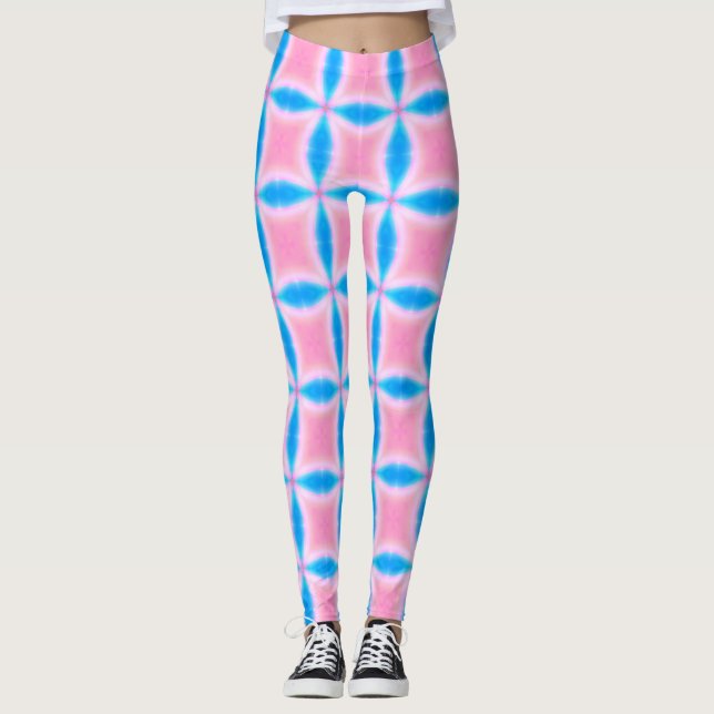 Abstrakt mönster av rosa och blå rutor leggings (Framsida)