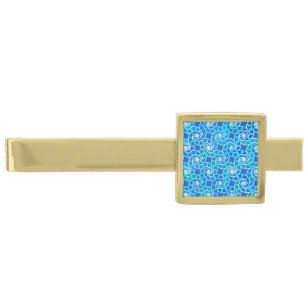 Abstrakt mönster - blått, turkos och vitt guldpläterad slipsnål