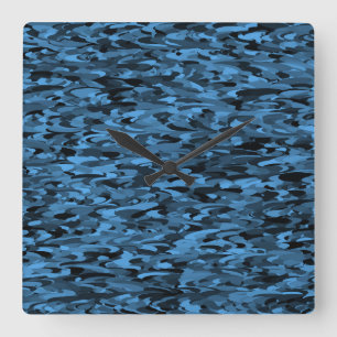 Abstrakt Mönster Blue Black Fyrkantig Klocka