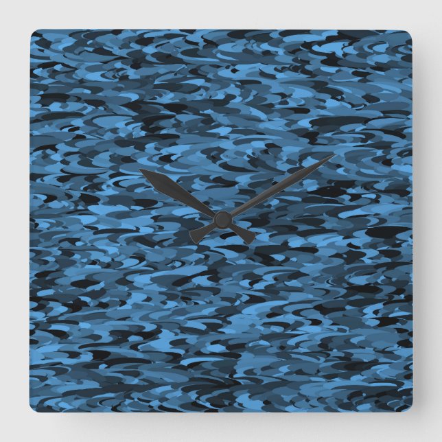 Abstrakt Mönster Blue Black Fyrkantig Klocka (Framsida)