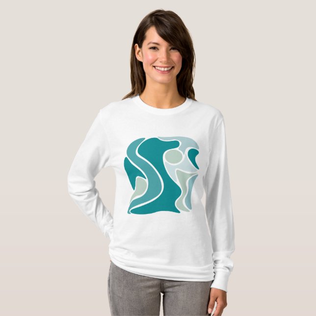 Abstrakt mönster i blå skuggor t shirt (Hel framsida)