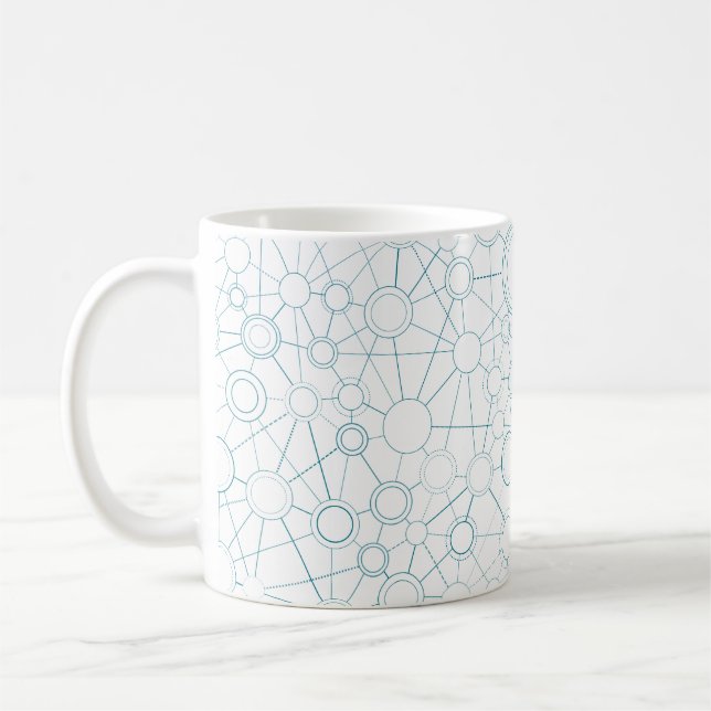 Abstrakt mönster i blått med linjer och prickar kaffemugg (Vänster)