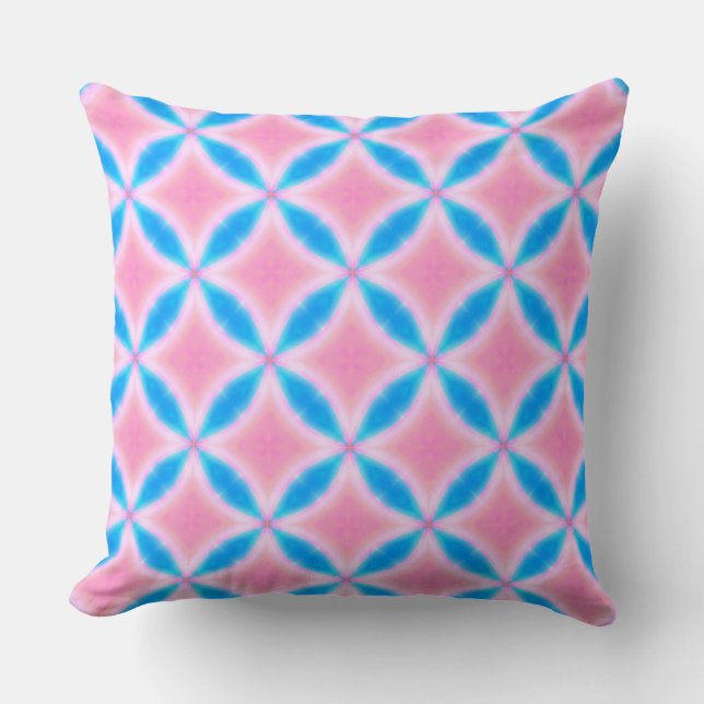 Abstrakt Mönster i Rosa och blåfyrkanter Kudde (Framsida)