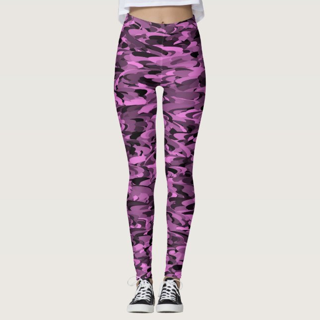 Abstrakt mönster lila svart leggings (Framsida)