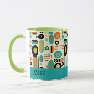 Abstrakt Mönster Livlig Mid Century Modern Namn Mugg