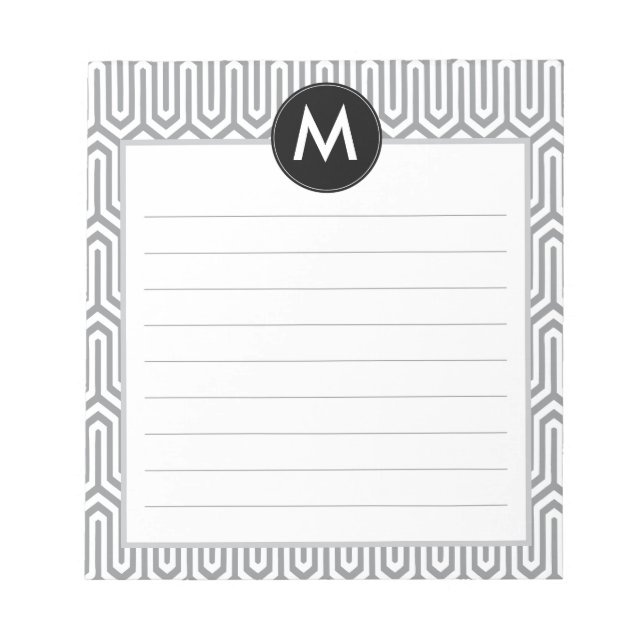 Abstrakt Mönster Monogram Initial i Black Grått Anteckningsblock (Framsida)