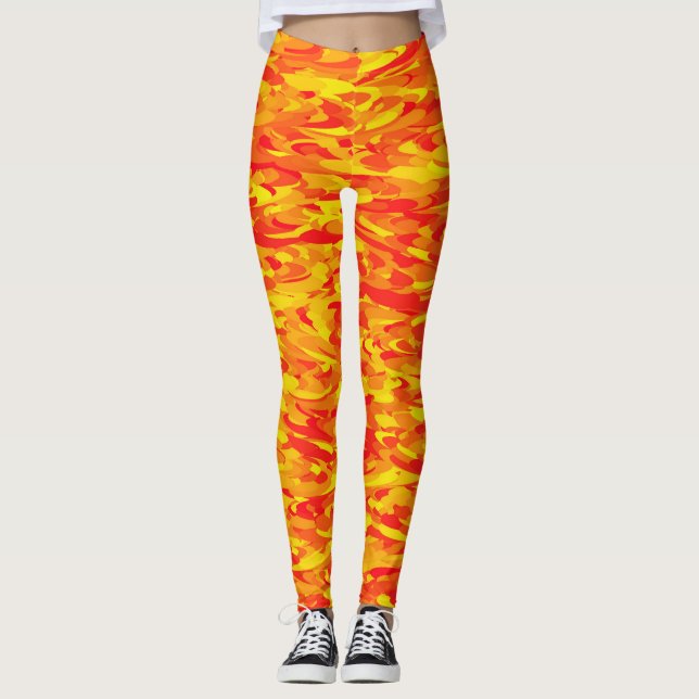 Abstrakt Mönster Orange Red Gult Leggings (Framsida)