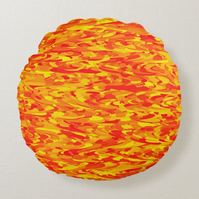 Abstrakt mönster orange röd gul rund kudde (Framsidan)