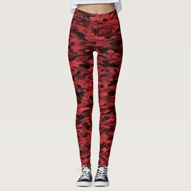 Abstrakt mönster röd svart leggings (Framsida)