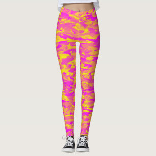 Abstrakt Mönster Rosa Gult Orange Leggings