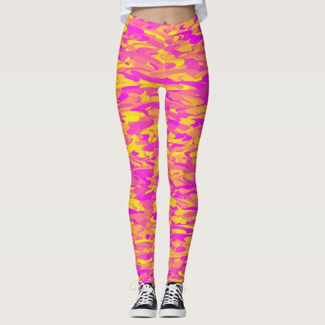 Abstrakt Mönster Rosa Gult Orange Leggings (Framsida)