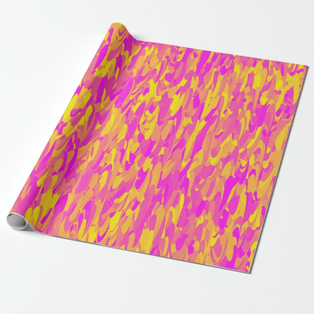 Abstrakt mönster rosa gult orange presentpapper (Utrullad)