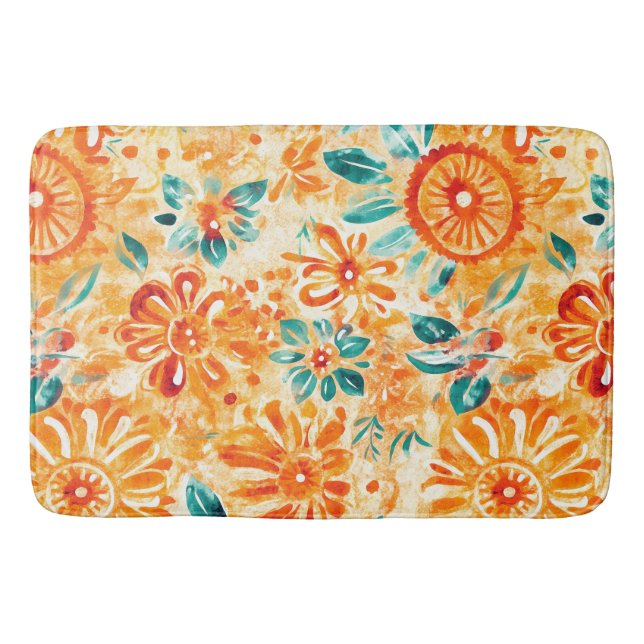 Abstrakt Mönster Sunny Orange Shower Curtain Badrumsmatta (Framsidan)